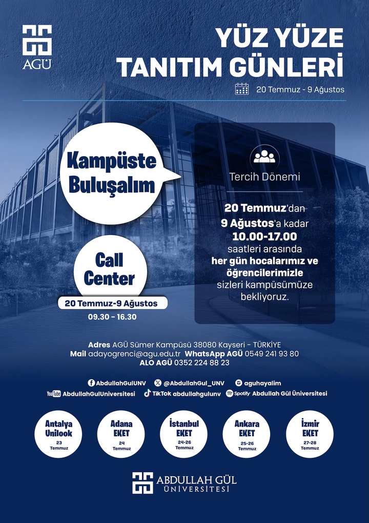 AGÜ 2026 yüz yüze tanıtım günleri takvimi